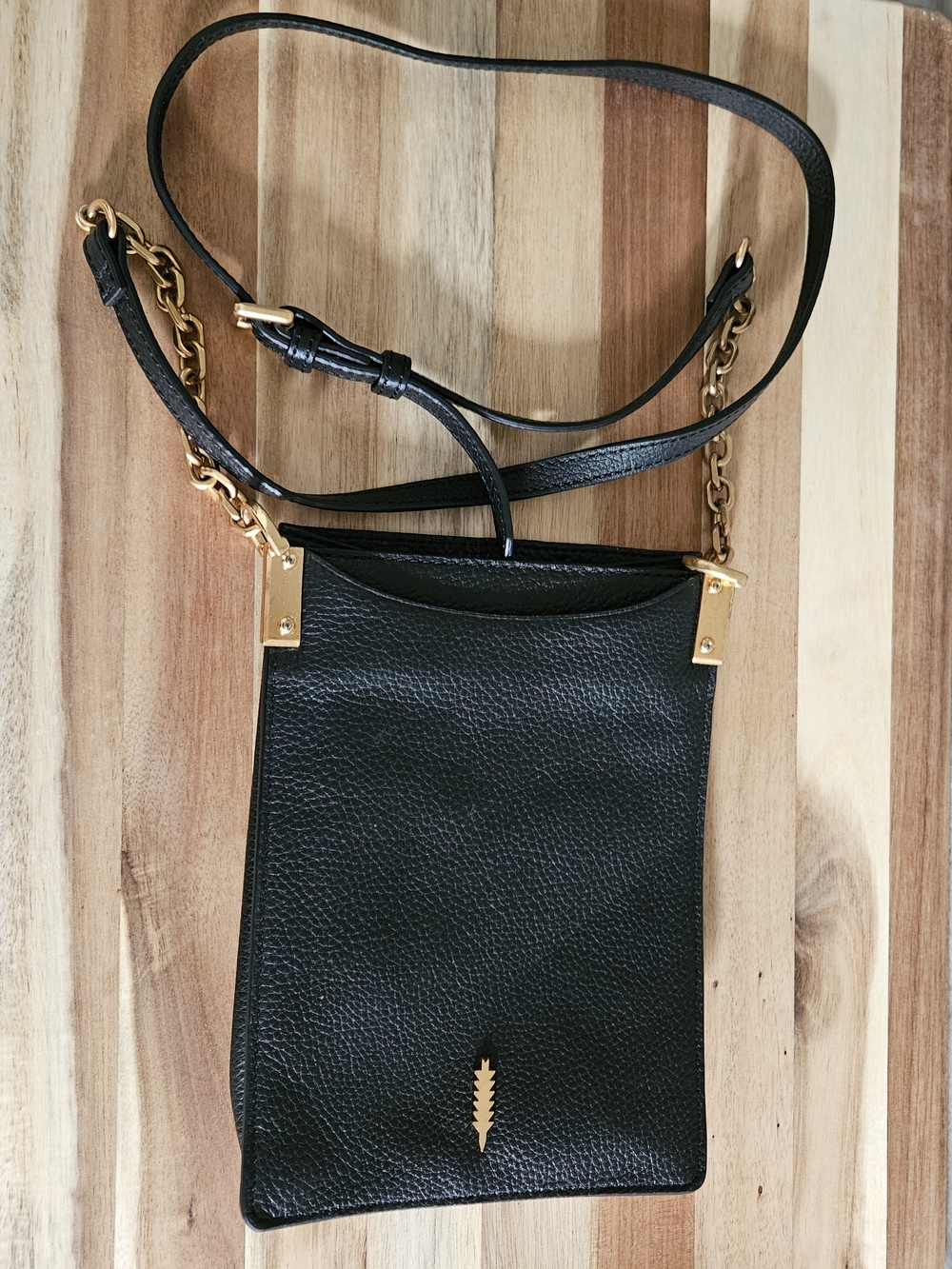 Thacker Black Leather Crossbody Bag with Gold Hardware